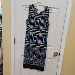 Joseph Ribkoff Blue and Black Geometric Midi Dress